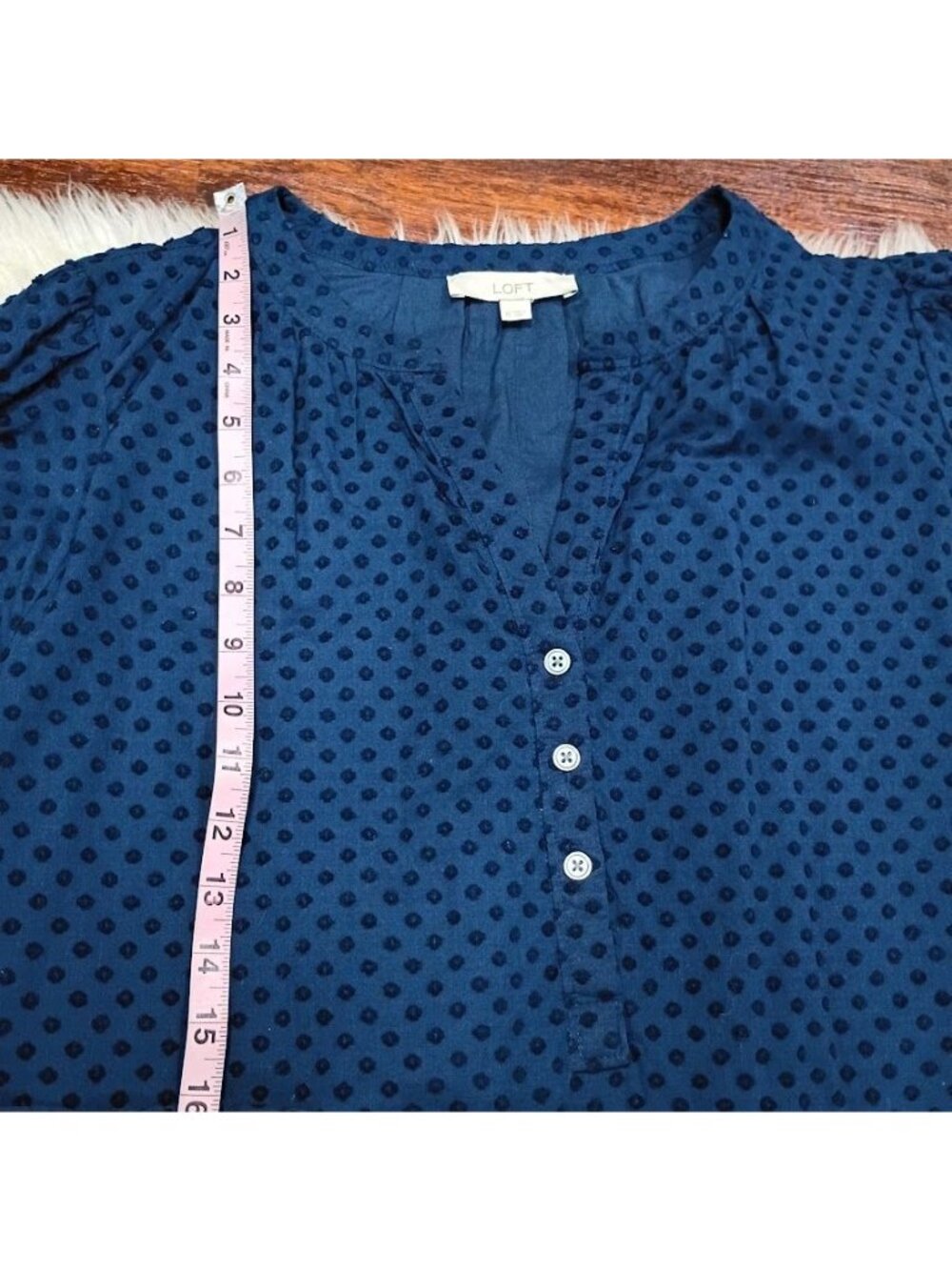 Loft Womens Polka Dot Navy Blue Dress XL Lightweight Cotton 3/4 Sleeve - Picture 6 of 13